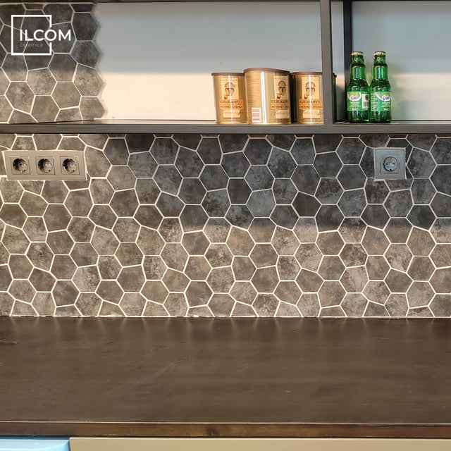 Mosaico de vidrio prensado en malla para baño y cocina 41 cm x 26 cm - Hexa air slat