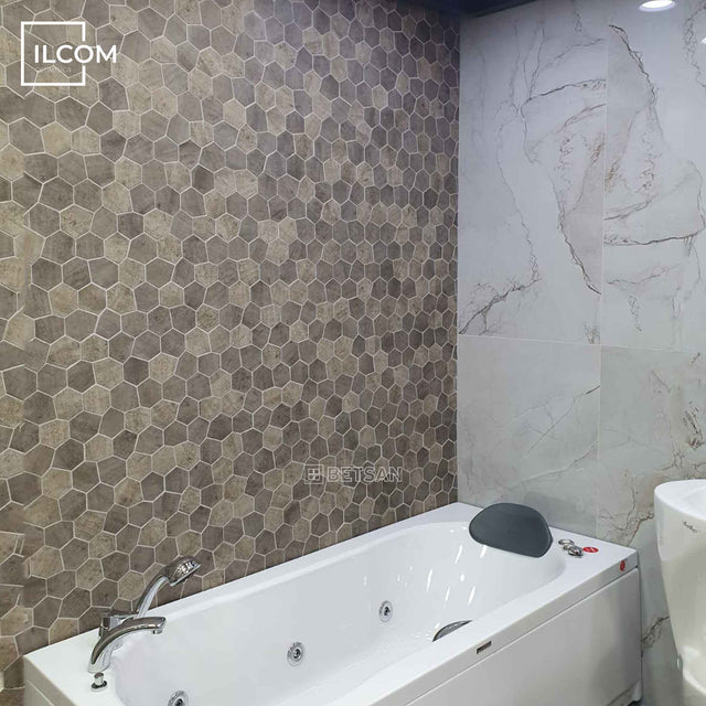 Mosaico de vidrio prensado en malla para baño y cocina 41 cm x 26 cm - Hexa air slat