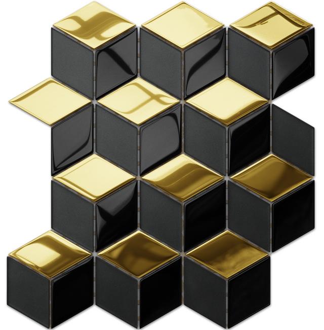 Mosaïque en verre sur filet pour salle de bain ou cuisine 26,3 cm x 30,5 cm - Miroir noir