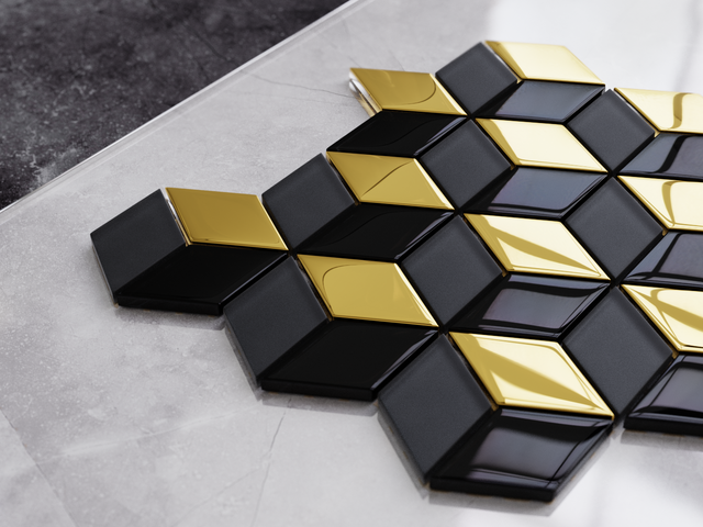 Mosaïque en verre sur filet pour salle de bain ou cuisine 26,3 cm x 30,5 cm - Miroir noir