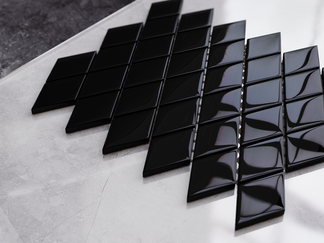 Mosaico de vidrio en red para baño o cocina 25 cm x 29.2 cm - Red negra