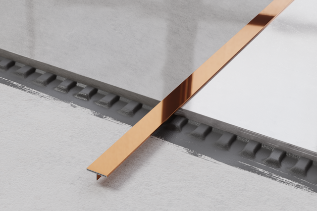 Perfil decorativo Ts cubrejunta rectificado en acero inoxidable cobre pulido