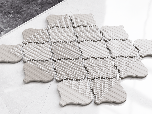 Mosaico de cerámica en malla para baño o cocina 27.5 cm x 24.3 cm - Grey arabesque