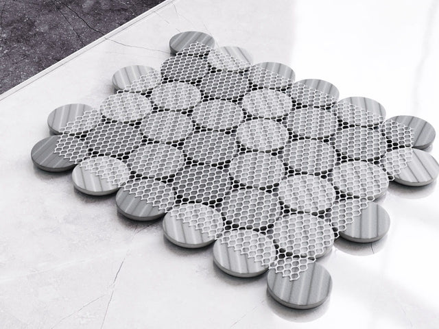 Mosaico in ceramica su rete per bagno o cucina 30.6 cm x 26.5 cm - White dots