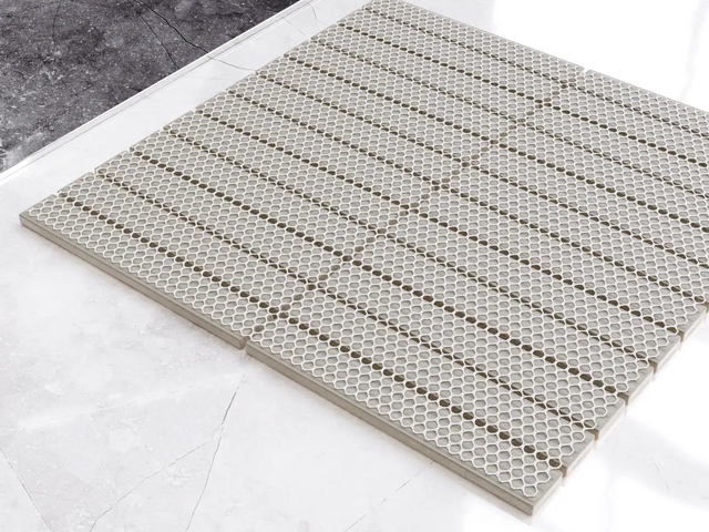 Ceramic mesh mosaic for bathroom or kitchen 29.6 cm x 29.3 cm - Matte beige