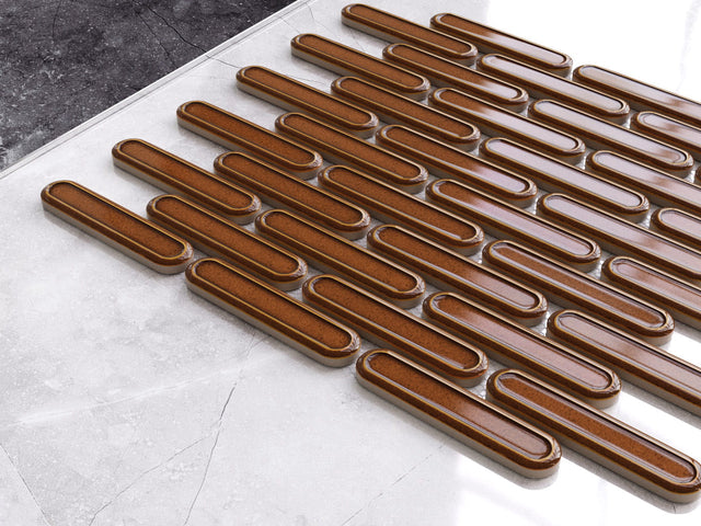 Ceramic mosaic on mesh for bathroom or kitchen 30 cm x 30.5 cm - Caramel savoiardi