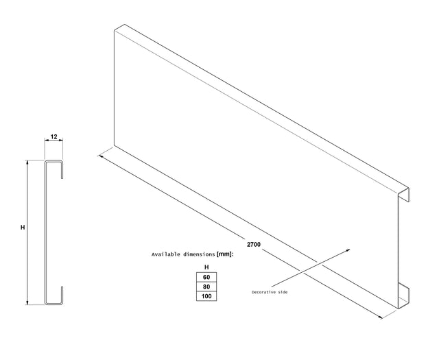 FC Sockelleisten und Zubehör aus Stahl 270 cm - Matt Schwarz Pulverbeschichtung RAL 9005