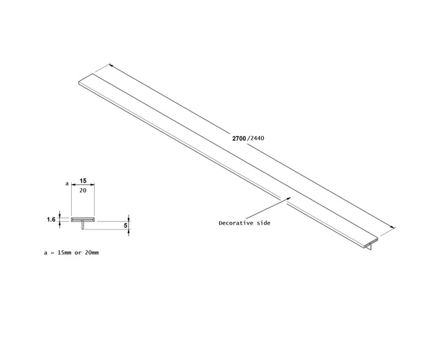 Profilo decorativo Ts coprigiunto rettificato in acciaio inossidabile - Gunmetal