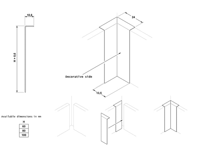 FC Sockelleiste und Zubehör aus Stahl 270 cm - Satin Gold