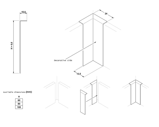 FC skirting board and accessories in steel 270 cm - Glossy gold