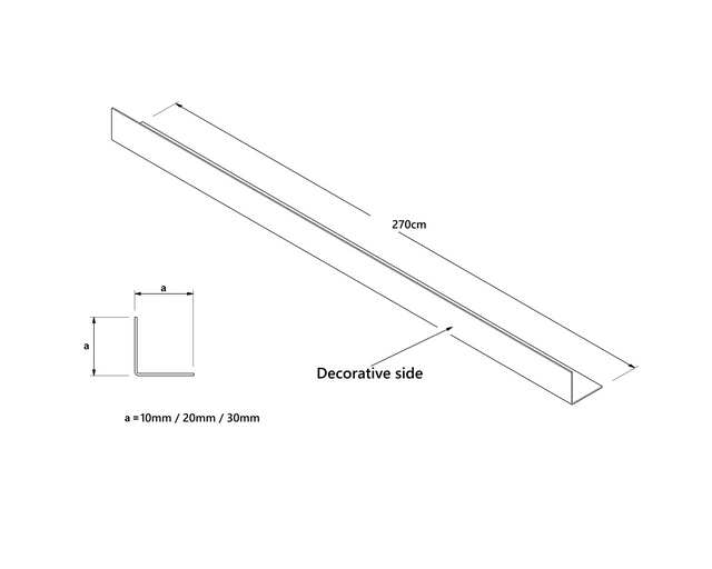 Perfil decorativo L angular de acero inoxidable negro satinado