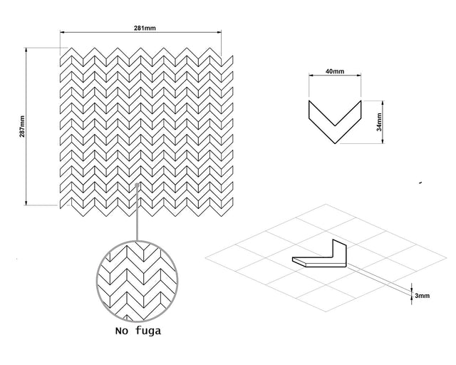 Satin aluminum mosaic on mesh for bathroom or kitchen 30 cm x 30 cm – Gold Chevron