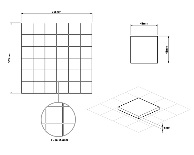 Mosaico de cerámica sobre malla para baño o cocina 30,5 cm x 30,5 cm - Marble Square
