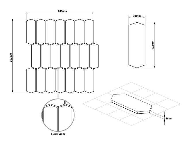 Mosaico de cerámica en malla para baño o cocina 29.7 cm x 28.8 cm - Caotic grey