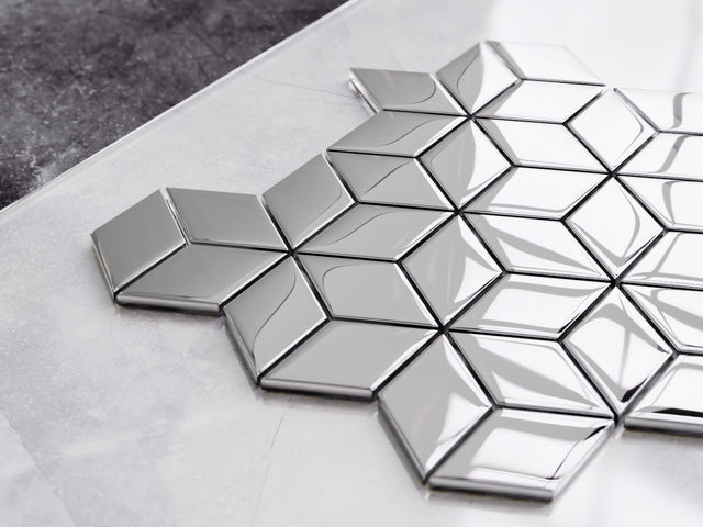 Mosaico in vetro su rete per bagno o cucina 30.5 x 26.5 cm - Silver geometric cubes