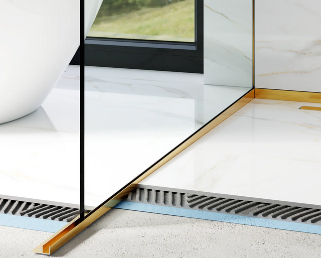 Profil de verre LPSL douche et sol gauche or satiné