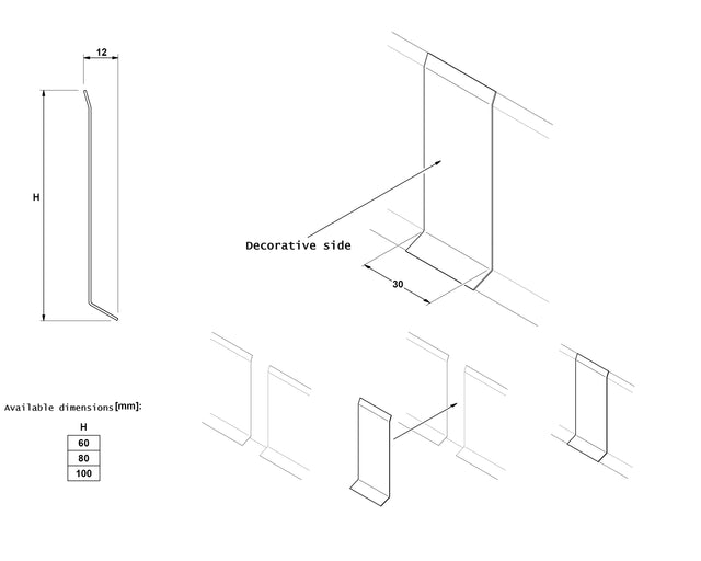 Skirting Board F and accessories in steel 270 cm - Satin gold