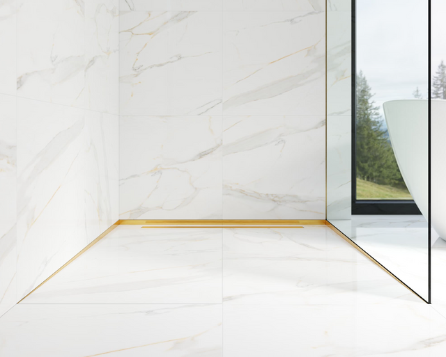 Left wall LSL shower profile in satin gold stainless steel