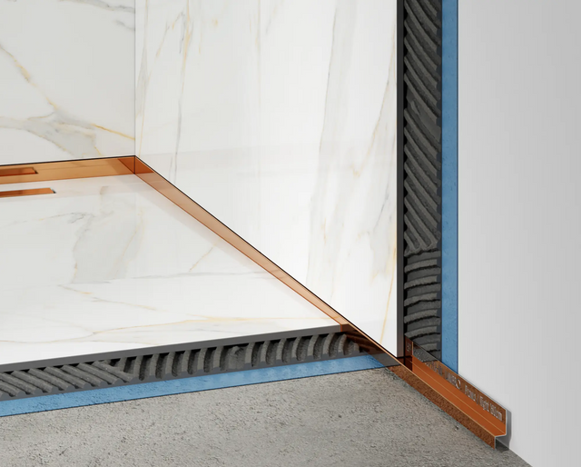 Shower profile LSP right wall in polished copper stainless steel