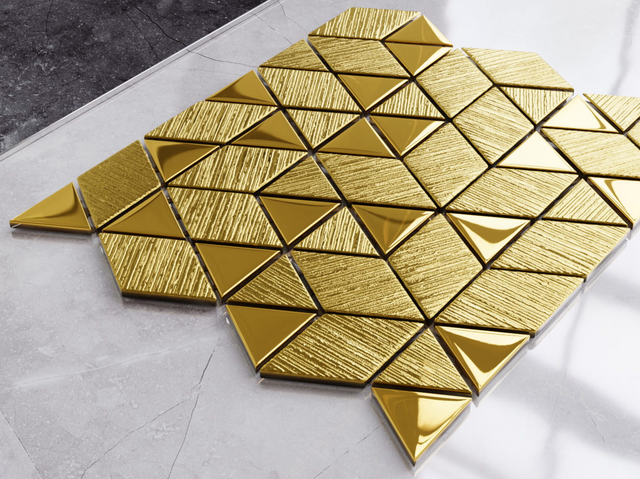 Glasmosaik auf Netz für Bad oder Küche 26,3 cm x 30,3 cm - Scratched Gold Mirror