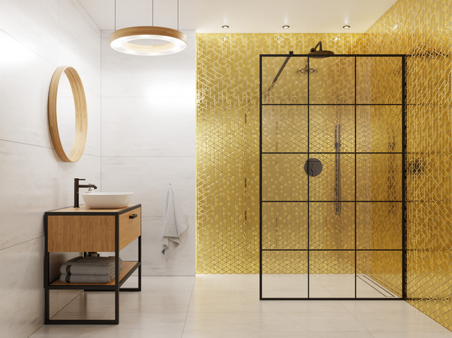 Mosaico in vetro su rete per bagno o cucina 26.3 cm x 30.3 cm - Scratched Gold Mirror