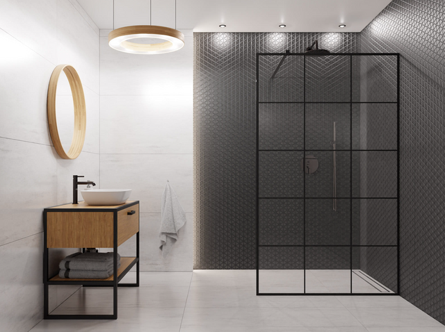 Mosaico de vidrio en malla para baño o cocina 26.3 cm x 30.3 cm - Back to Black