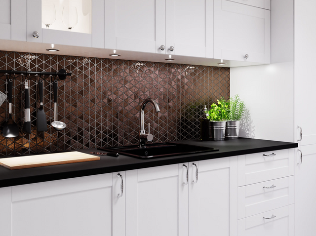 Mosaico de vidrio en malla para baño o cocina 26.3 cm x 30.3 cm - Cobre rayado