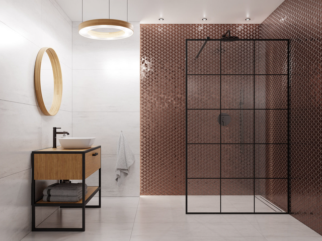 Mosaico de vidrio en malla para baño o cocina 26.3 cm x 30.3 cm - Cobre rayado