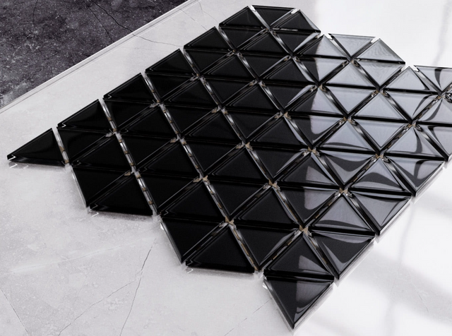 Glass mosaic on mesh for bathroom or kitchen 26.3 cm x 30.3 cm - Black Opium