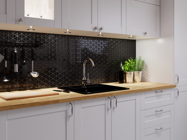 Glass mosaic on mesh for bathroom or kitchen 26.3 cm x 30.3 cm - Black Opium