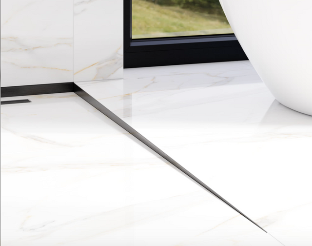 Right floor LKP shower profile in satin black stainless steel