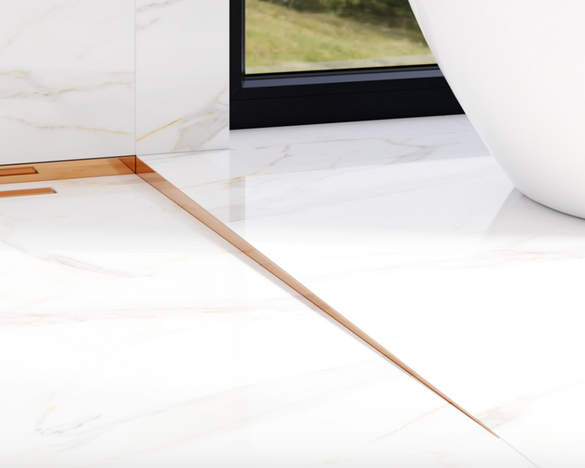 Perfil de ducha LKP para suelo derecho en acero inoxidable cobre pulido