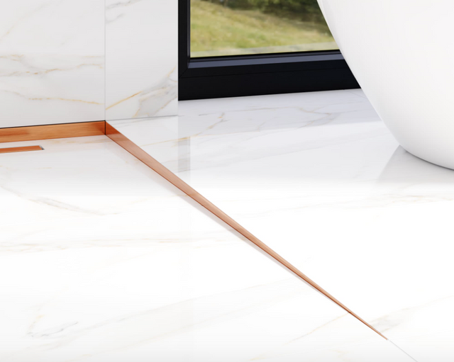 LKP right floor shower profile in satin copper stainless steel