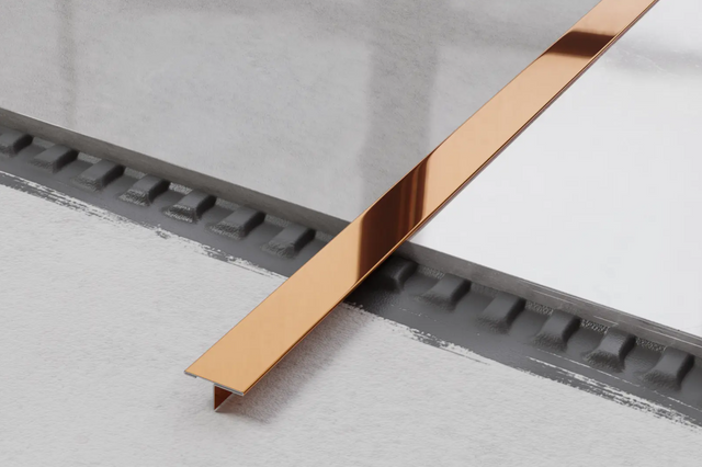 Profil décoratif en T avec couvercle de jonction en acier inoxydable cuivre brillant