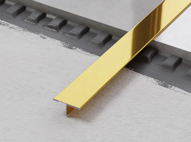 Profil décoratif en T avec couvercle de raccord en acier inoxydable doré brillant
