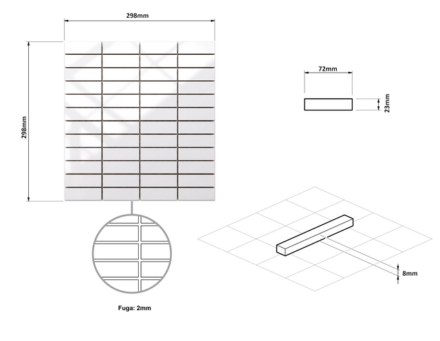 Ceramic mosaic on mesh for bathroom or kitchen 29.8 cm x 30 cm - Bricks Intro
