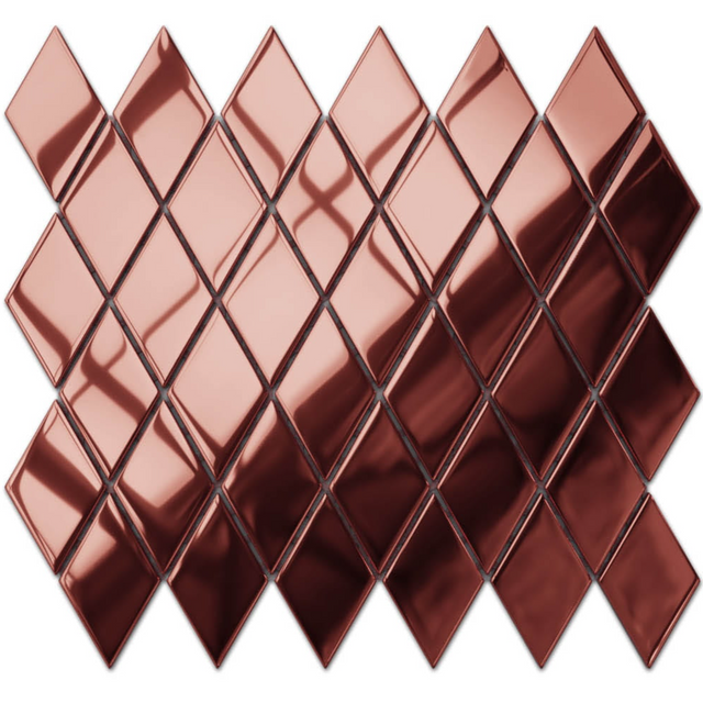 Mosaico in vetro su rete per bagno o cucina 26.5 cm x 30.5 cm - Copper magic romb