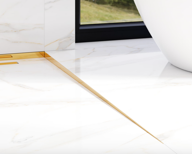 Right floor LKP shower profile in polished gold stainless steel