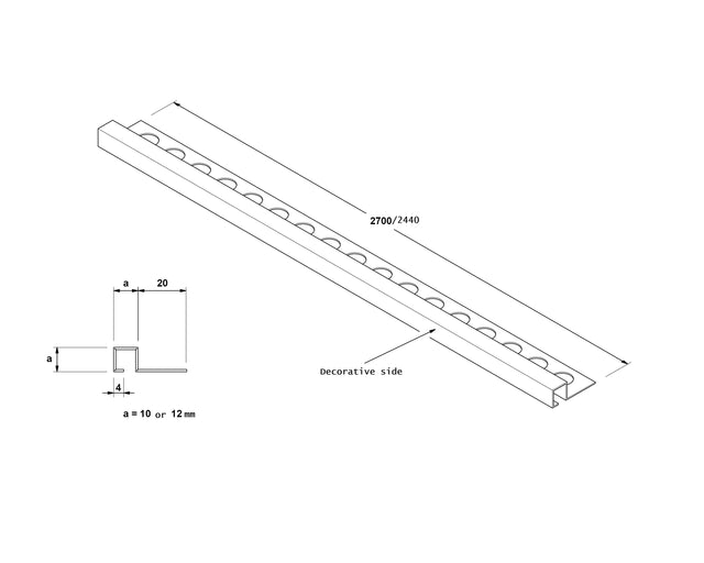 Perfil decorativo Qs angular rectificado en acero inoxidable negro satinado