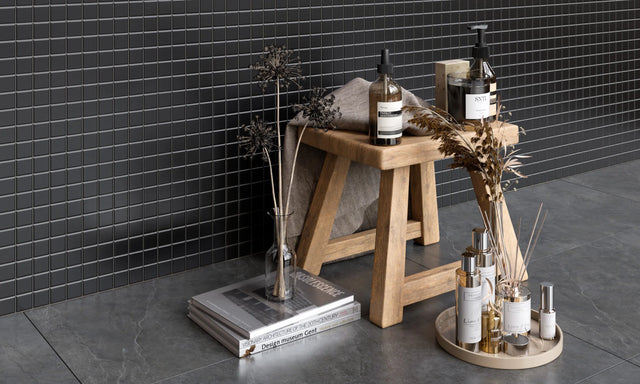 Mosaico in ceramica su rete per bagno o cucina 30.2 cm x 30.2 cm - Black chaturanga