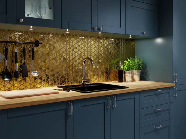 Glass mosaic on mesh for bathroom or kitchen 26.3 cm x 30.3 cm - Golden totem