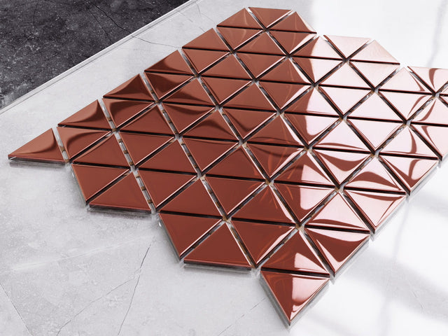 Glass mosaic on mesh for bathroom or kitchen 26.3 cm x 30.3 cm - Egyptian copper