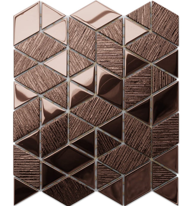 Glass mosaic on mesh for bathroom or kitchen 26.3 cm x 30.3 cm - Copper wood