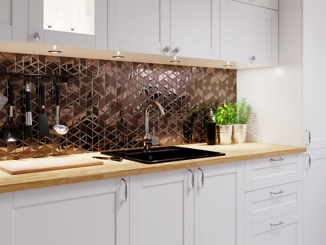 Glass mosaic on mesh for bathroom or kitchen 26.3 cm x 30.3 cm - Copper wood