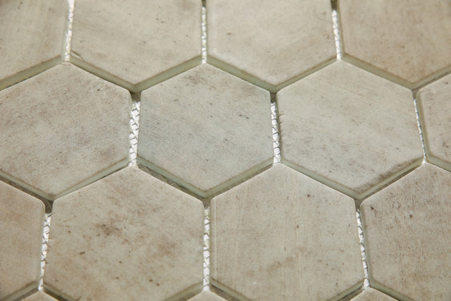 Pressed glass mosaic on mesh for bathroom and kitchen 43.5 cm x 32 cm - Taupe stone light matte