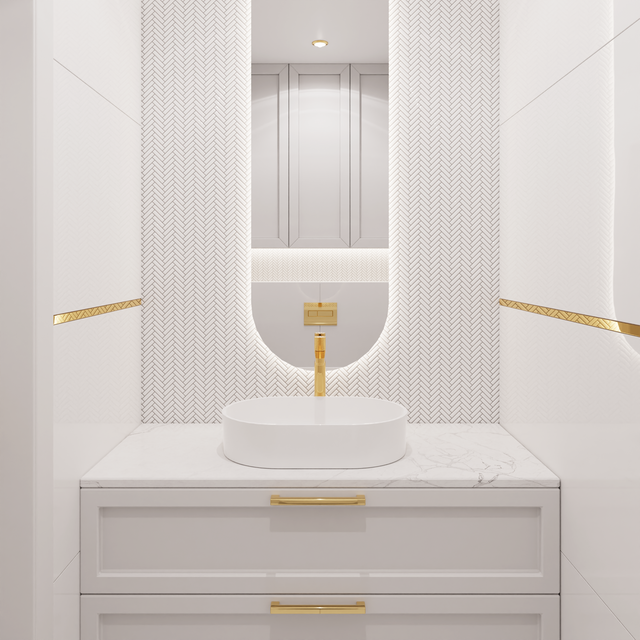 Mosaico in ceramica su rete per bagno o cucina  27.0 cm x 28.0 cm - Gloss white chevron