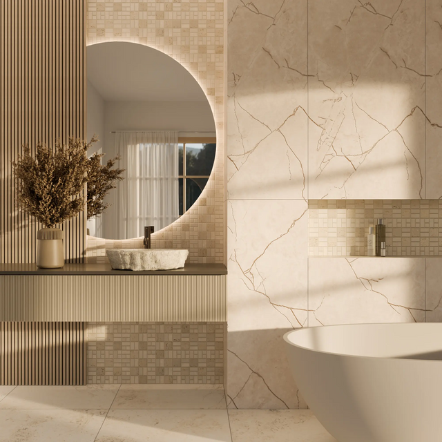 Natural stone mosaic on mesh, R11, for bathroom or kitchen 29.6 cm x 29.6 cm - Heart of stone