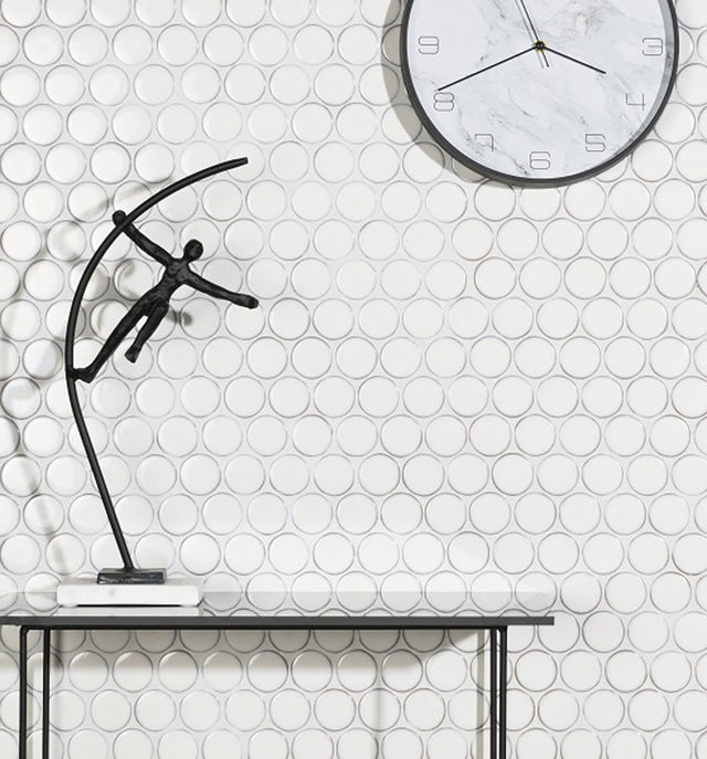 Mosaico in ceramica su rete per bagno o cucina 30.6 cm x 26.5 cm - White dots