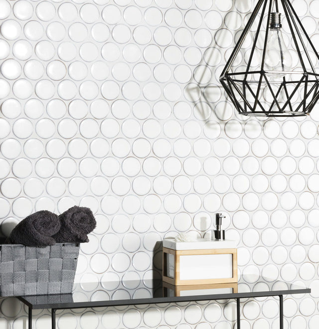 Mosaico in ceramica su rete per bagno o cucina 30.6 cm x 26.5 cm - White dots