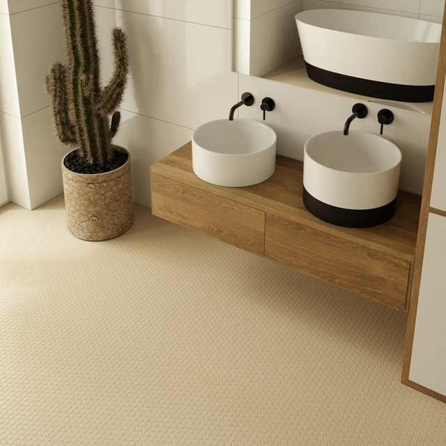 Ceramic mosaic on mesh for bathroom and kitchen, 30 cm x 26 cm - Beige nest